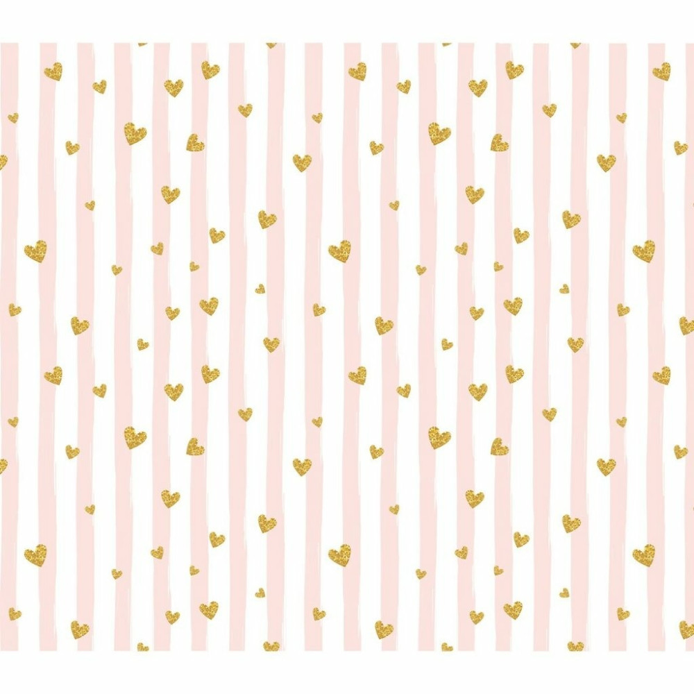 Papel de Parede Personalizado Listras Corações Dourados