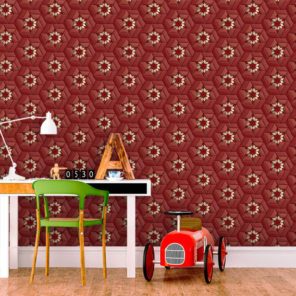 Papel de Parede Geométrico Vermelho Elegante