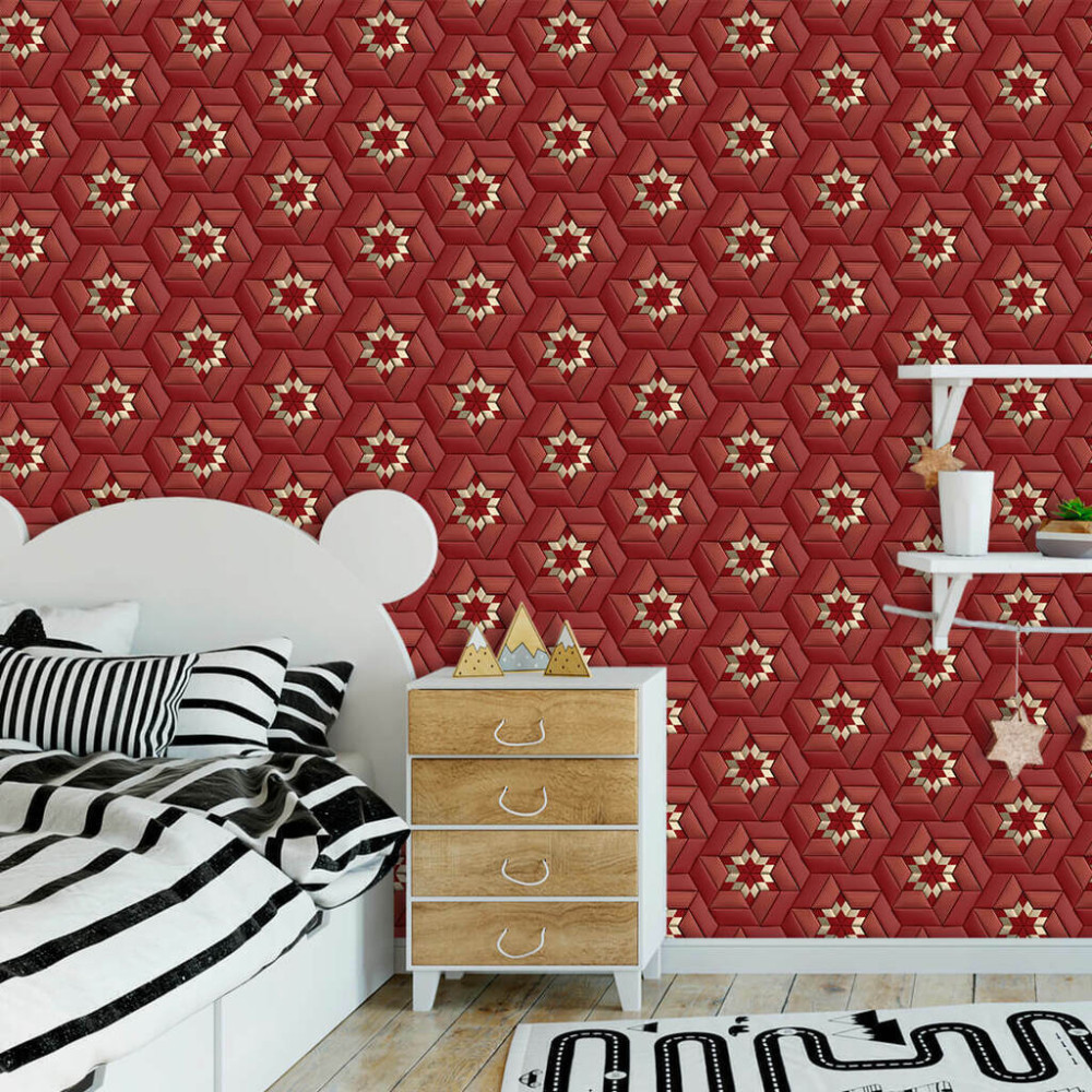 Papel de Parede Geométrico Vermelho Elegante