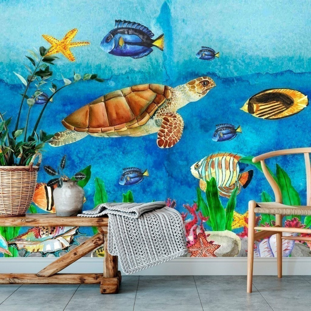 Papel de Parede Personalizado Fundo do Mar Aquarela