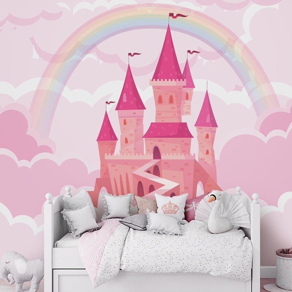 Papel De Parede Personalizado Castelo Princesas Com Arco-Íris