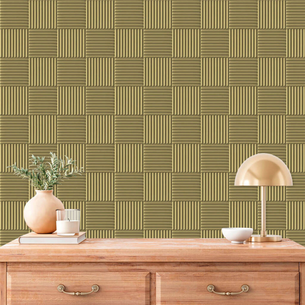 Papel de Parede Geométrico Efeito 3D em Bronze