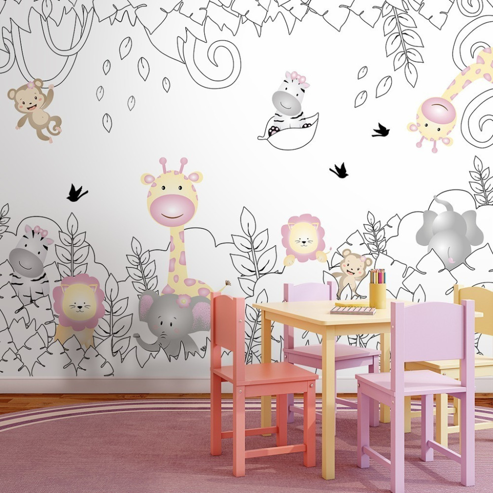 Papel De Parede Personalizado Safari Fofo Feliz