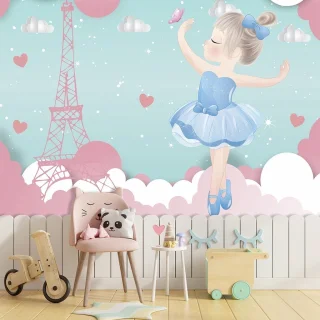 Papel De Parede Personalizado Bailarina Linda Com Vestido Azul