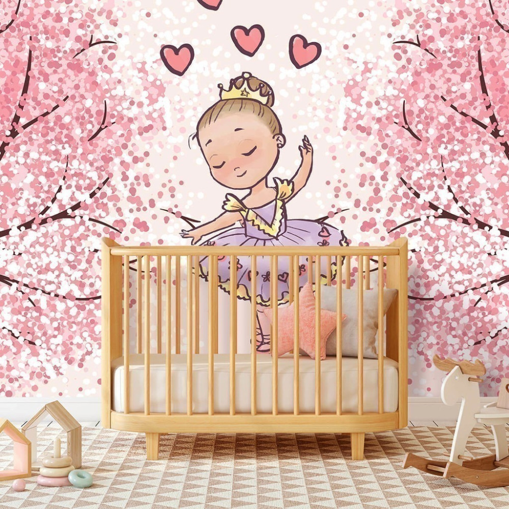 Papel De Parede Personalizado Bailarina Fofa com Ipês Rosa Papel De Parede Personalizado Bailarina Fofa com Ipês Rosa