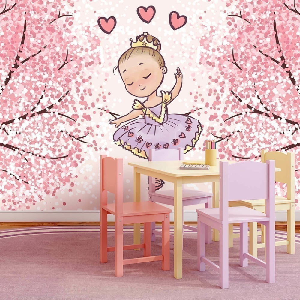 Papel De Parede Personalizado Bailarina Fofa com Ipês Rosa Papel De Parede Personalizado Bailarina Fofa com Ipês Rosa