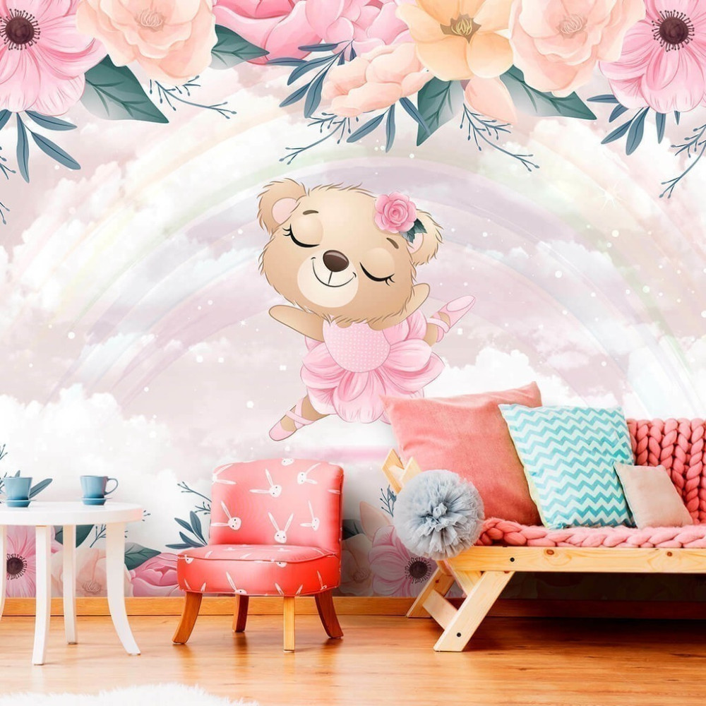 Papel De Parede Personalizado Ursinha Bailarina com Flores