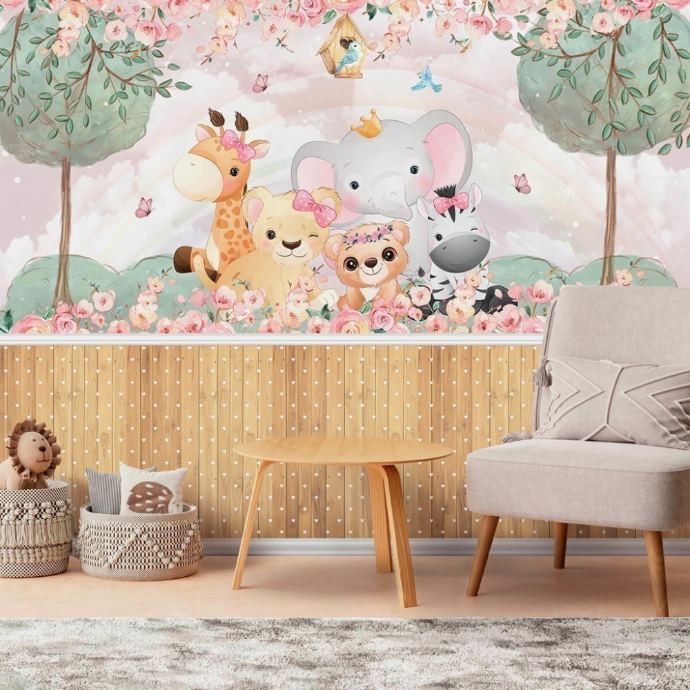 Papel De Parede Personalizado Amiguinhos Safari Cute