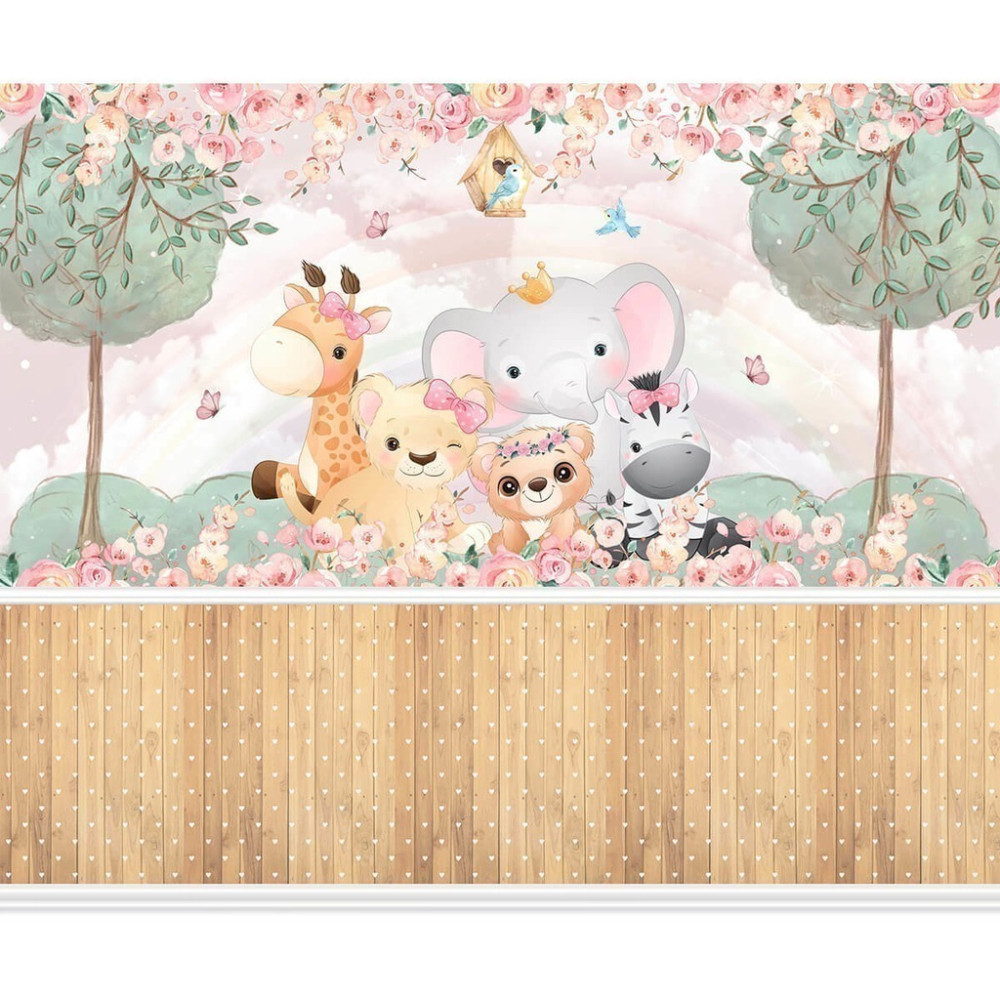 Papel De Parede Personalizado Amiguinhos Safari Cute