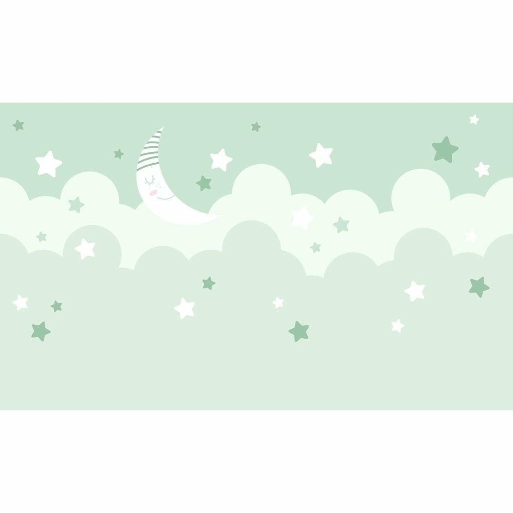 Papel de Parede Personalizado Lua e Estrelas em Verde