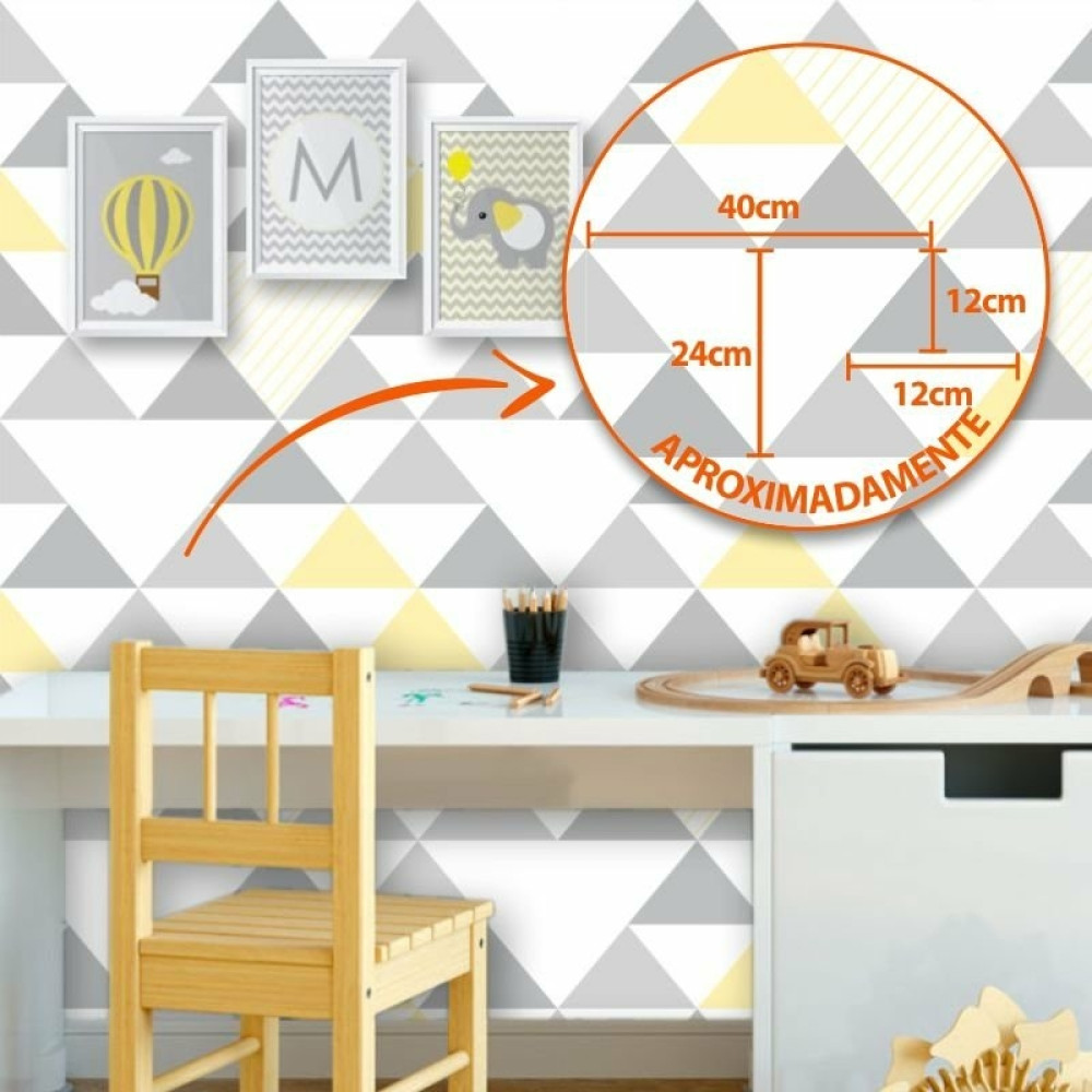 Papel de Parede Geométrico Triângulos Cinza e Amarelo