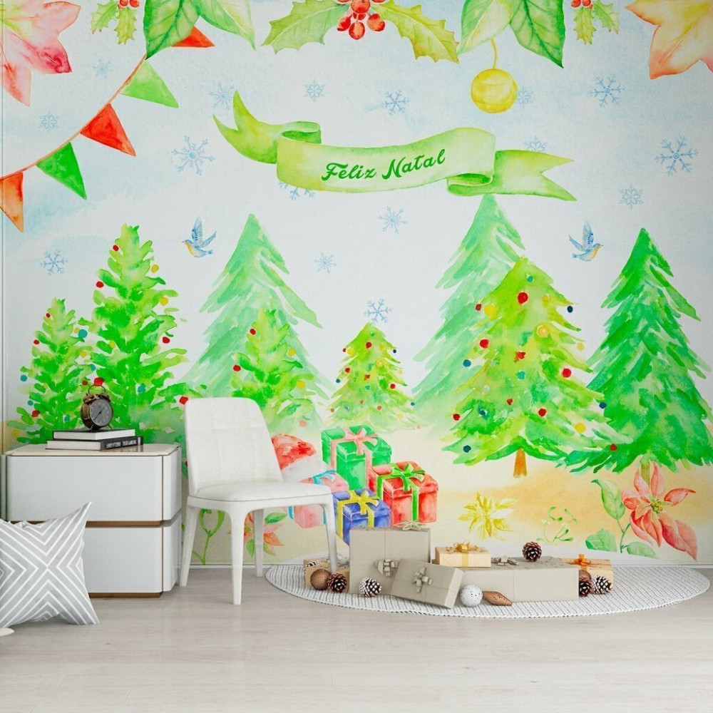 Papel de Parede Personalizado Árvore de Natal Papel de Parede Personalizado Árvore de Natal