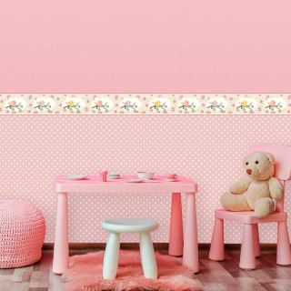 Papel de Parede Infantil Meia Parede Passarinhos com Poá
