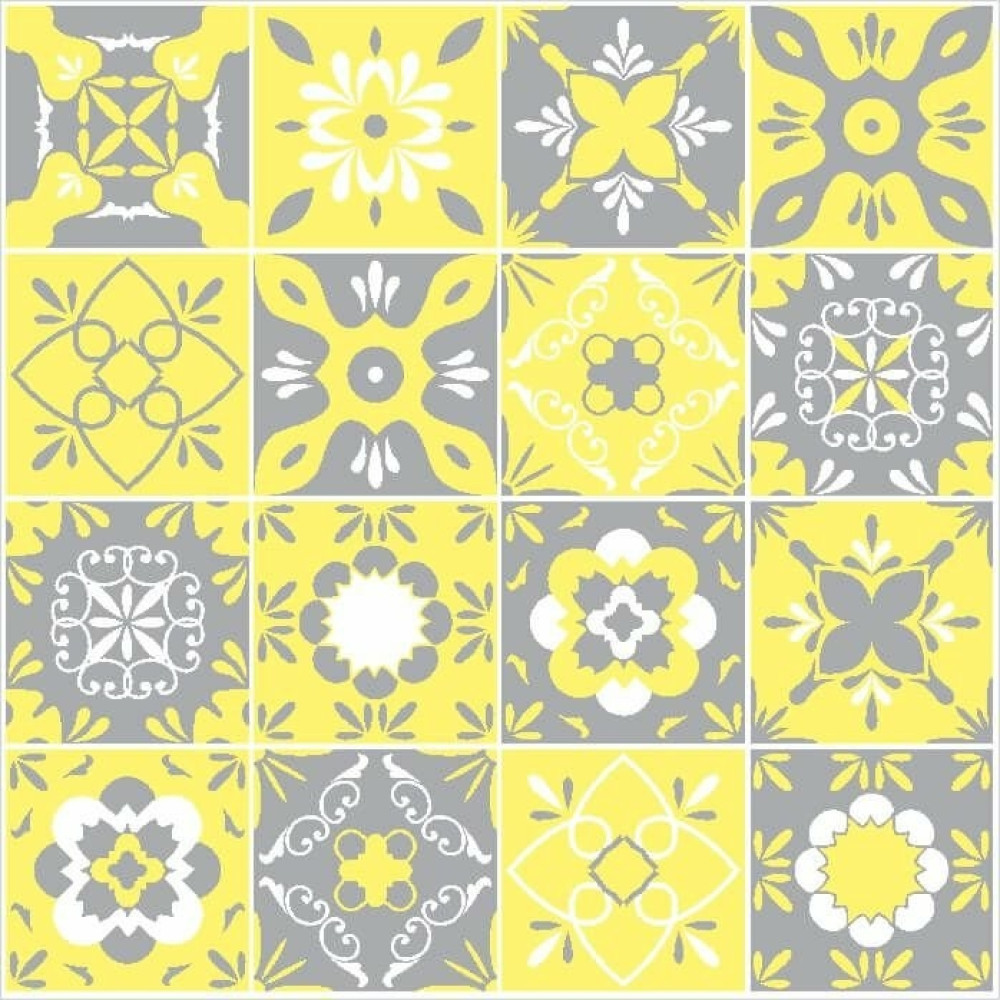 Adesivo de Azulejo Hidráulico Cinza e Amarelo
