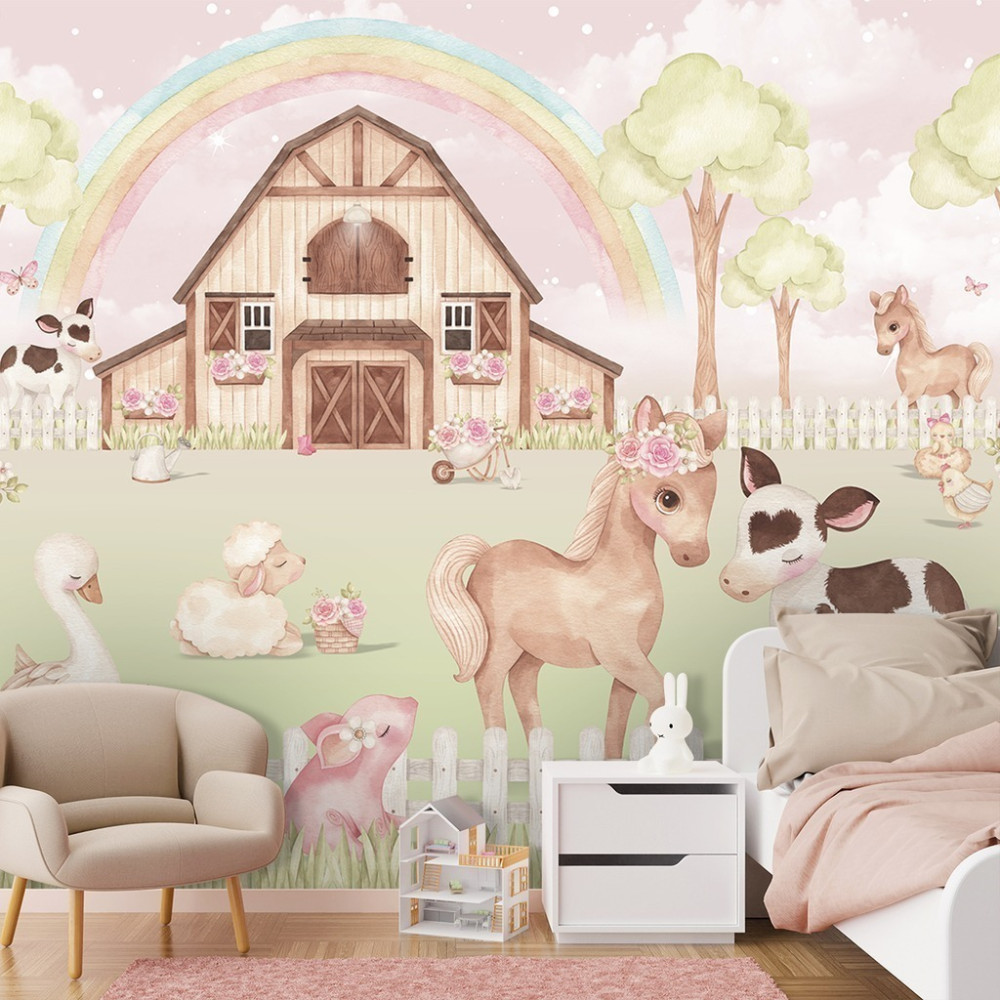 Papel De Parede Personalizado Fazendinha Feliz em Aquarela
