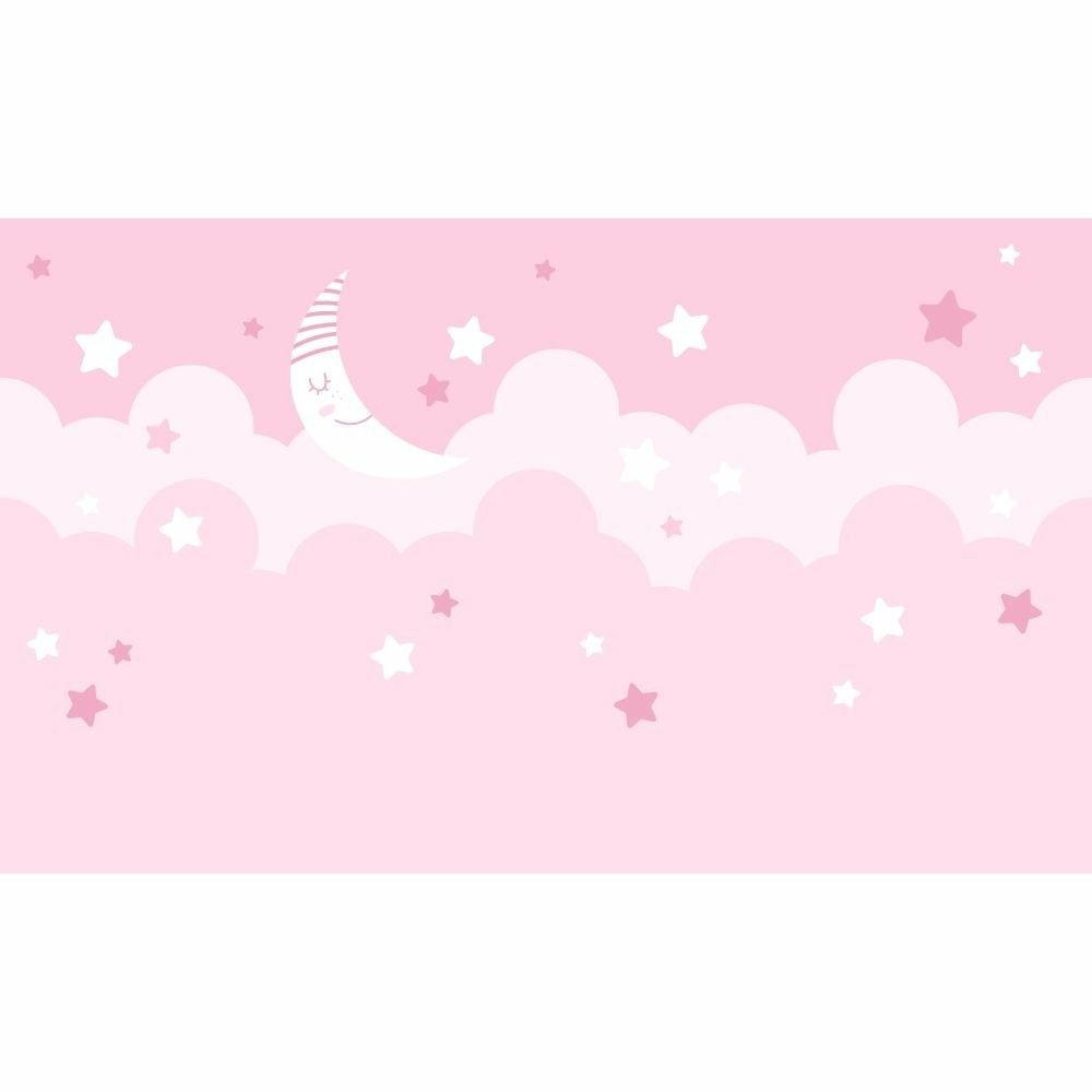 Papel de Parede Personalizado Lua e Estrelas em Rosa