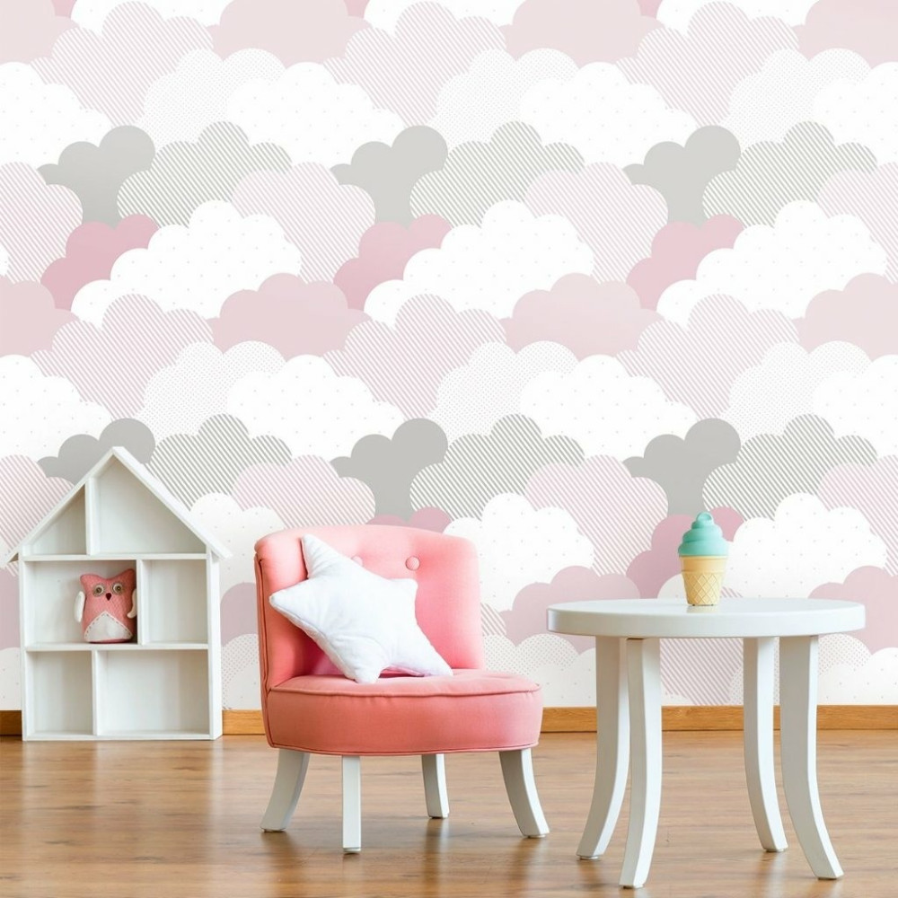 Papel de Parede Baby Nuvens de Algodão Rosa