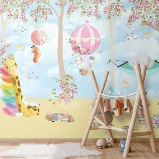 Papel De Parede Personalizado Bosque Encantado Com Animais Fofos