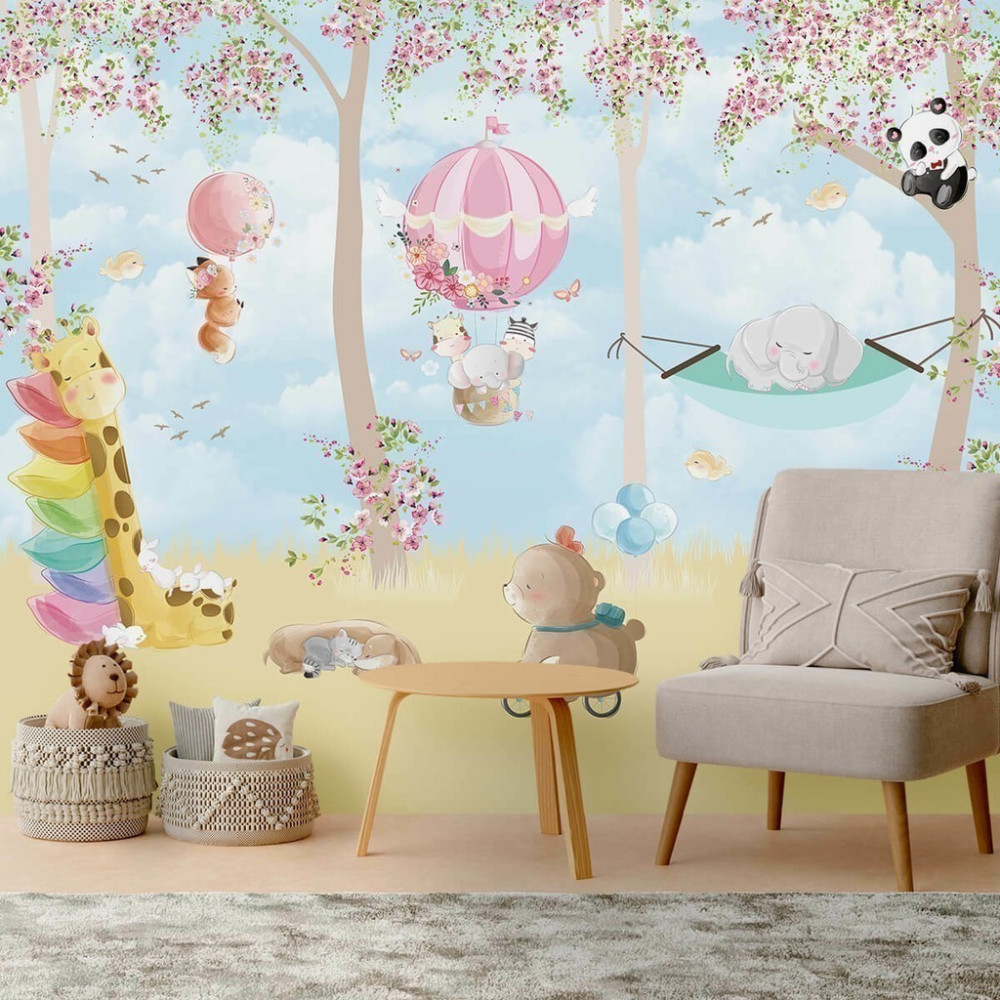 Papel De Parede Personalizado Bosque Encantado Com Animais Fofos Papel De Parede Personalizado Bosque Encantado Com Animais Fofos