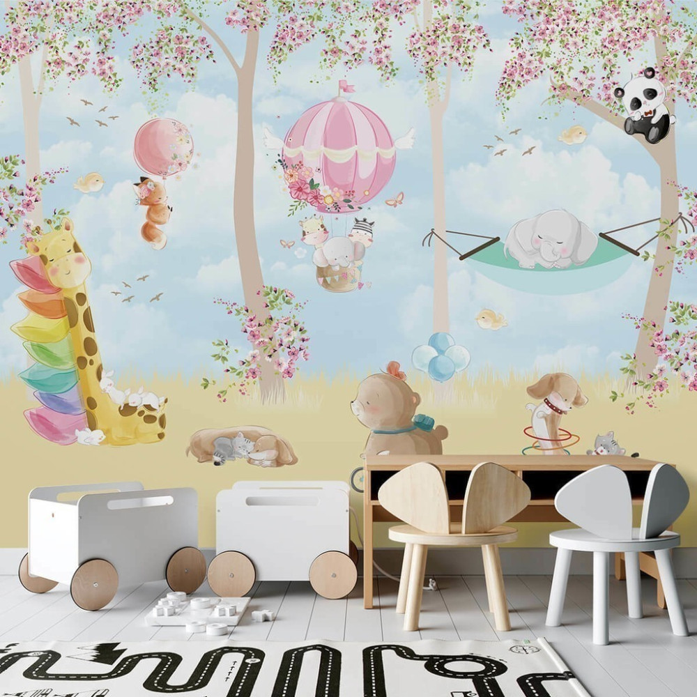 Papel De Parede Personalizado Bosque Encantado Com Animais Fofos Papel De Parede Personalizado Bosque Encantado Com Animais Fofos