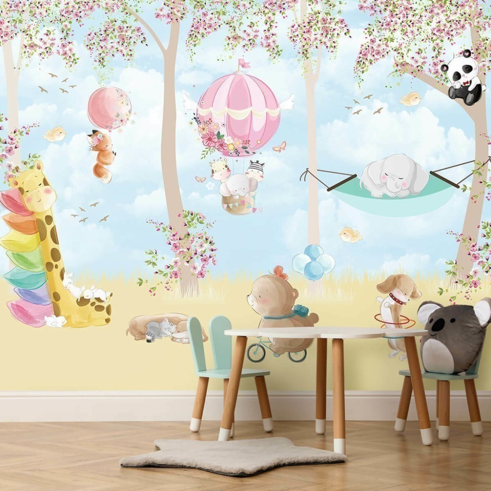 Papel De Parede Personalizado Bosque Encantado Com Animais Fofos Papel De Parede Personalizado Bosque Encantado Com Animais Fofos