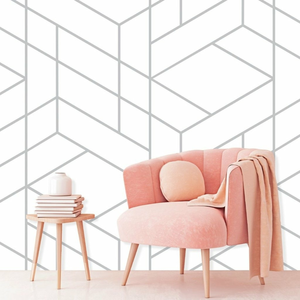 Papel de Parede Personalizado Geométrico Linhas Cinzas