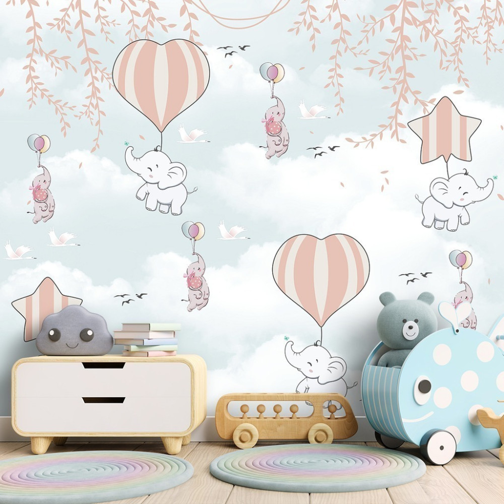 Papel De Parede Personalizado Elefante Nos Balões Fofos