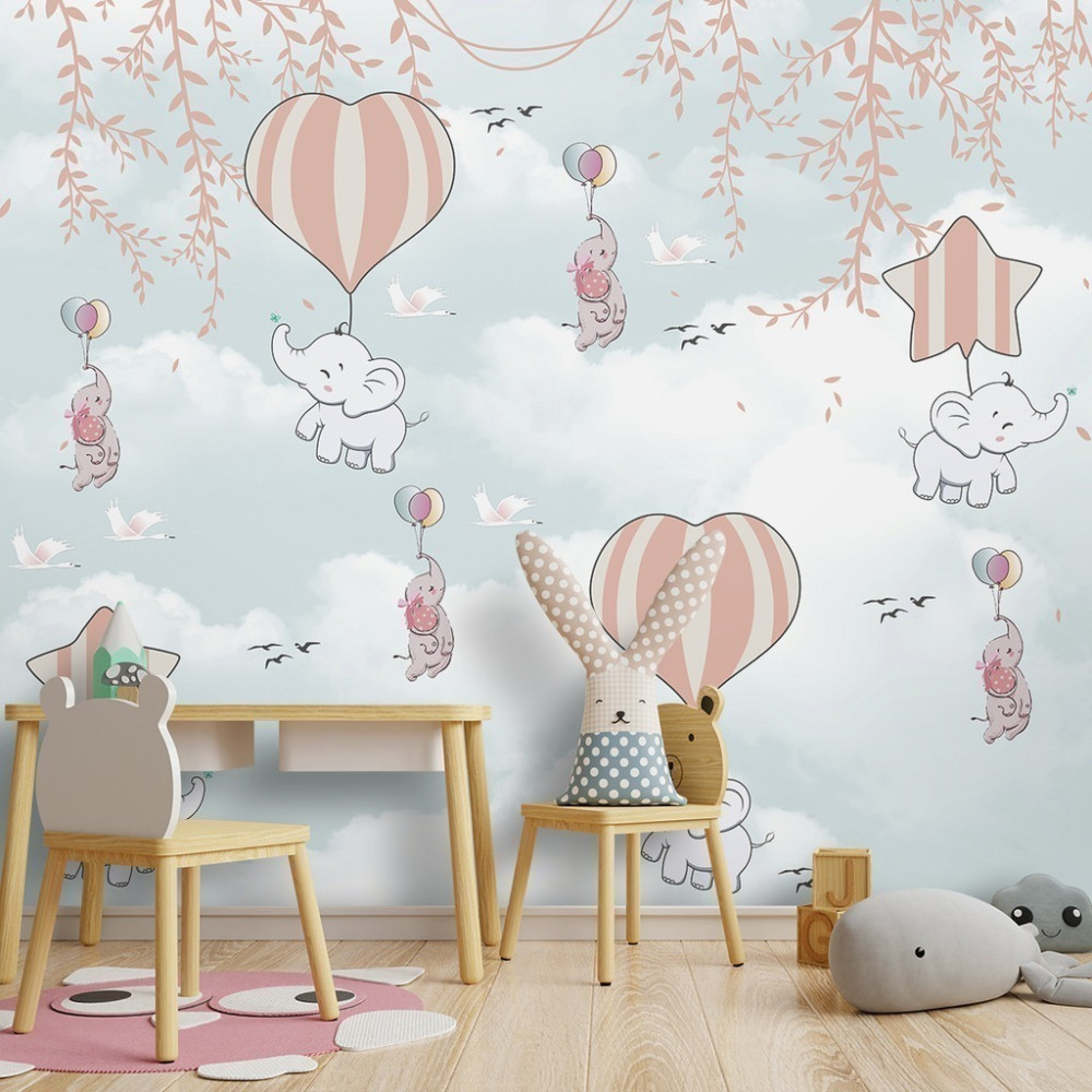 Papel De Parede Personalizado Elefante Nos Balões Fofos