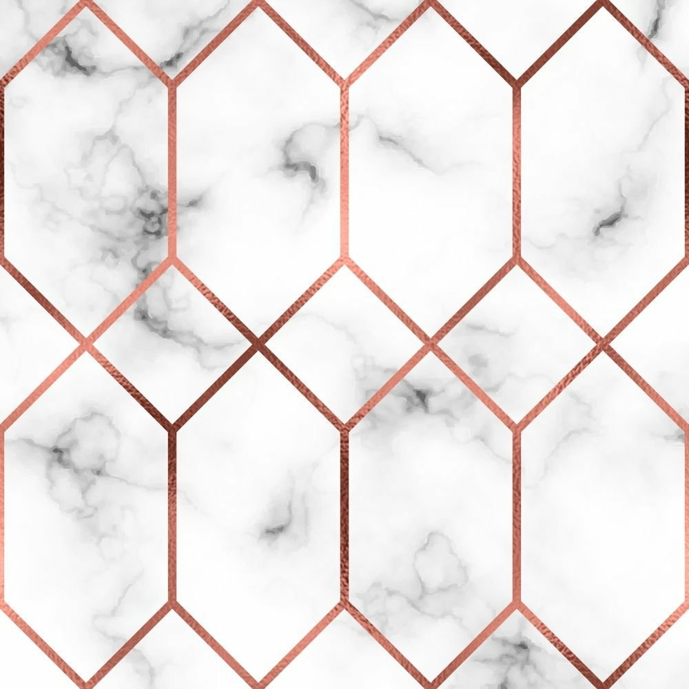 Papel de Parede Geométrico Hexágono Mármore Rose Gold