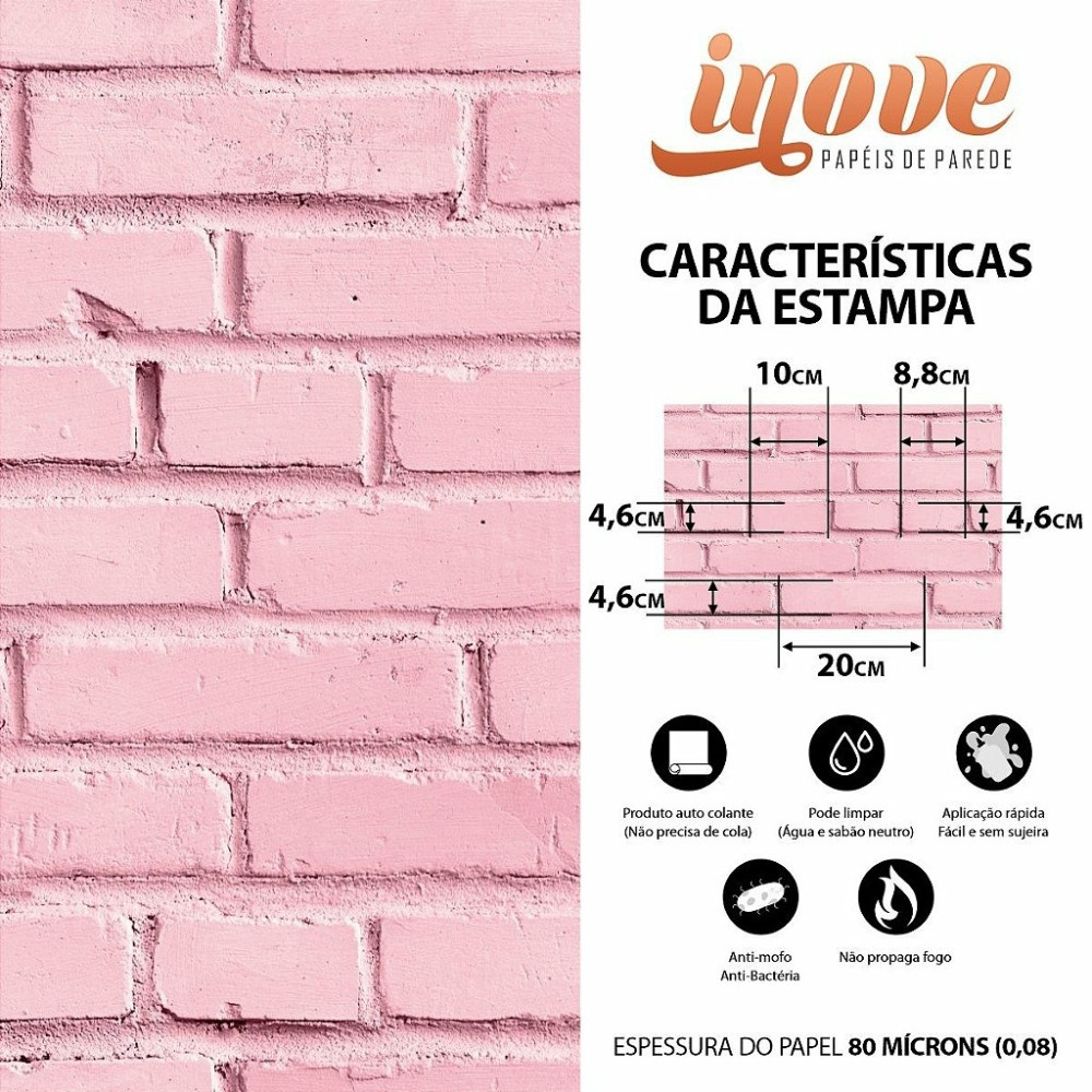 Papel de Parede Rosa Tijolos