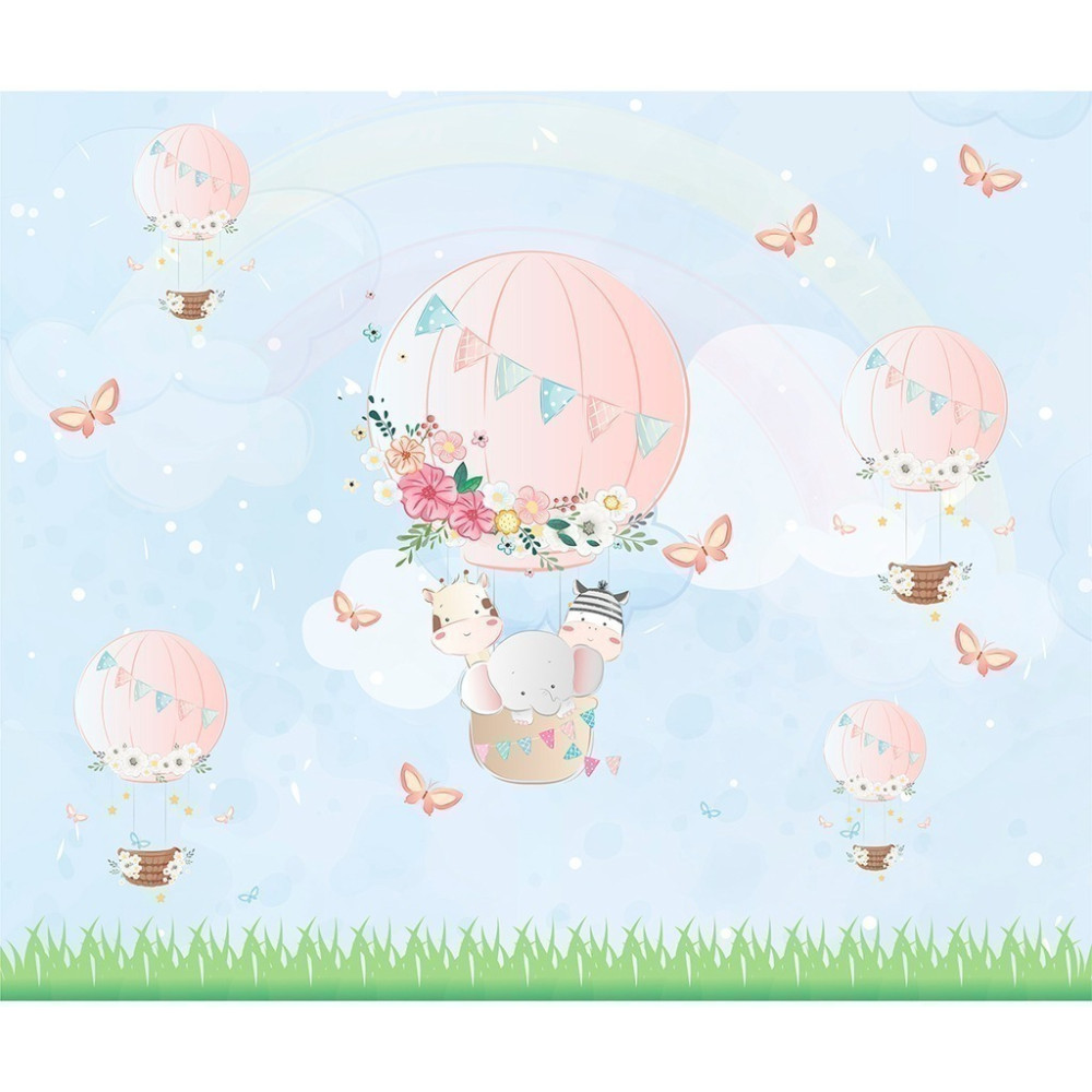Papel De Parede Personalizado Balões Com Flores E Bichinhos