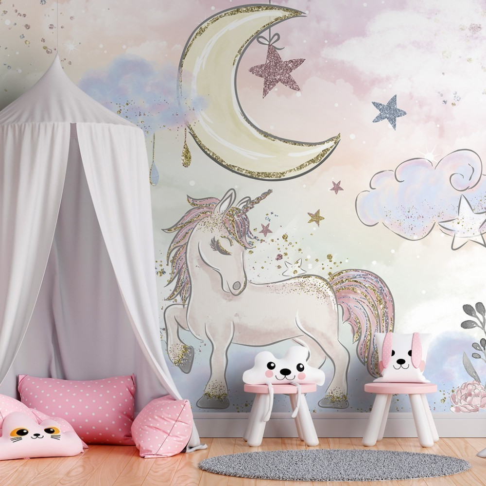 Papel De Parede Personalizado Unicórnio Com Glitter