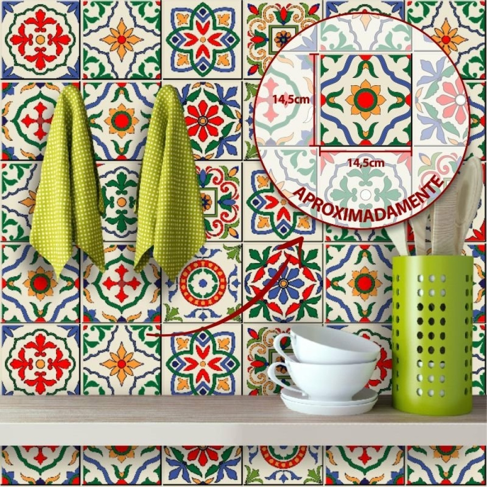 Papel de Parede Azulejo em Tons Coloridos