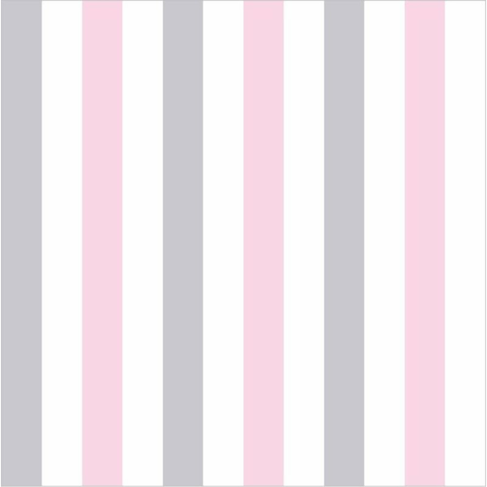 Papel de Parede Rosa Listrado,Branco e Cinza