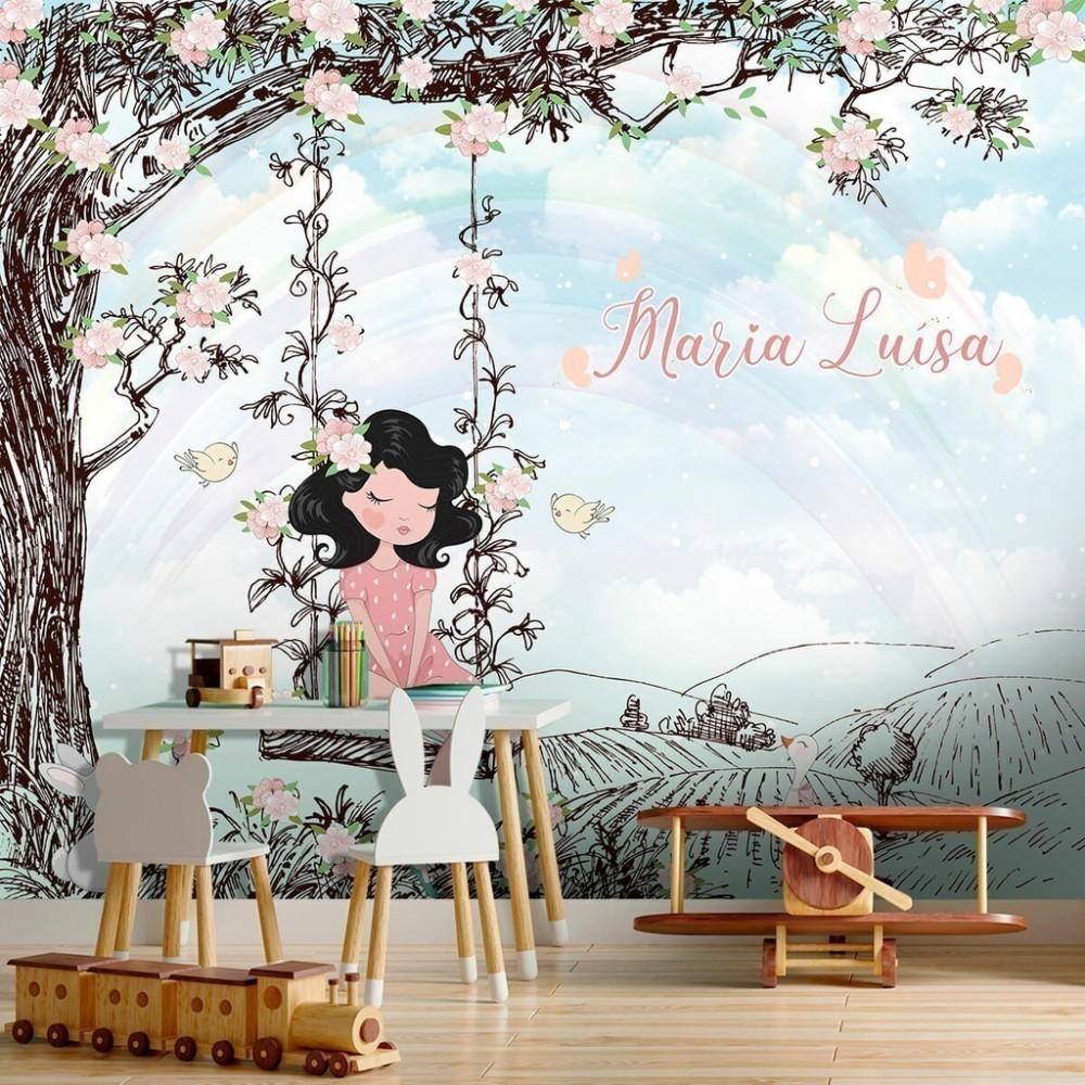 Papel De Parede Personalizado Moça Sentada Na Árvore