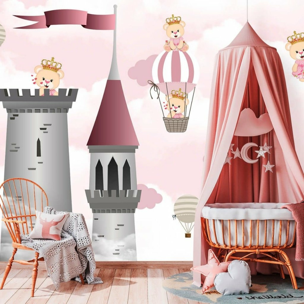 Papel de Parede Personalizado Ursinha Princesa Castelo