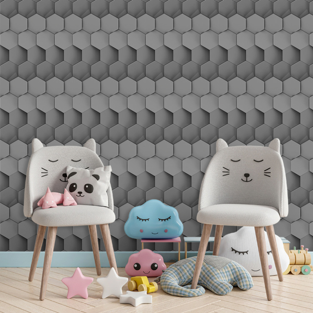 Papel de Parede Geométrico Cinza 3D