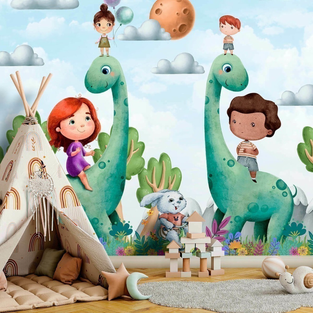 Papel De Parede Personalizado Dinossauro Aquarela Cute Papel De Parede Personalizado Dinossauro Aquarela Cute