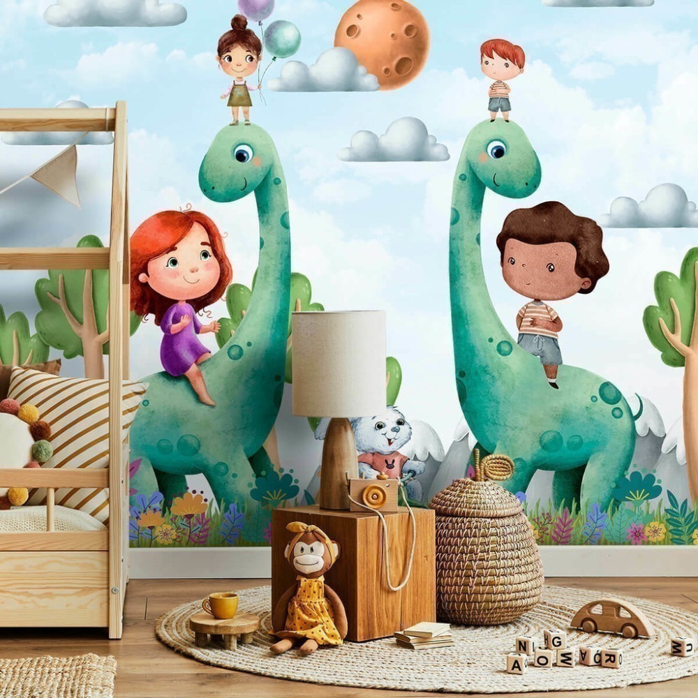 Papel De Parede Personalizado Dinossauro Aquarela Cute Papel De Parede Personalizado Dinossauro Aquarela Cute