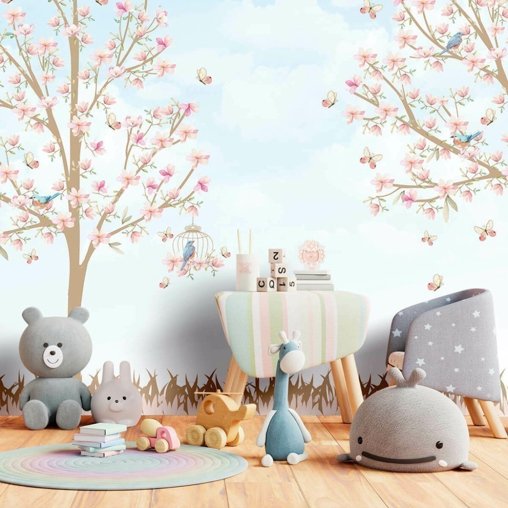 Papel De Parede Personalizado Jardim Flores de Cerejeira