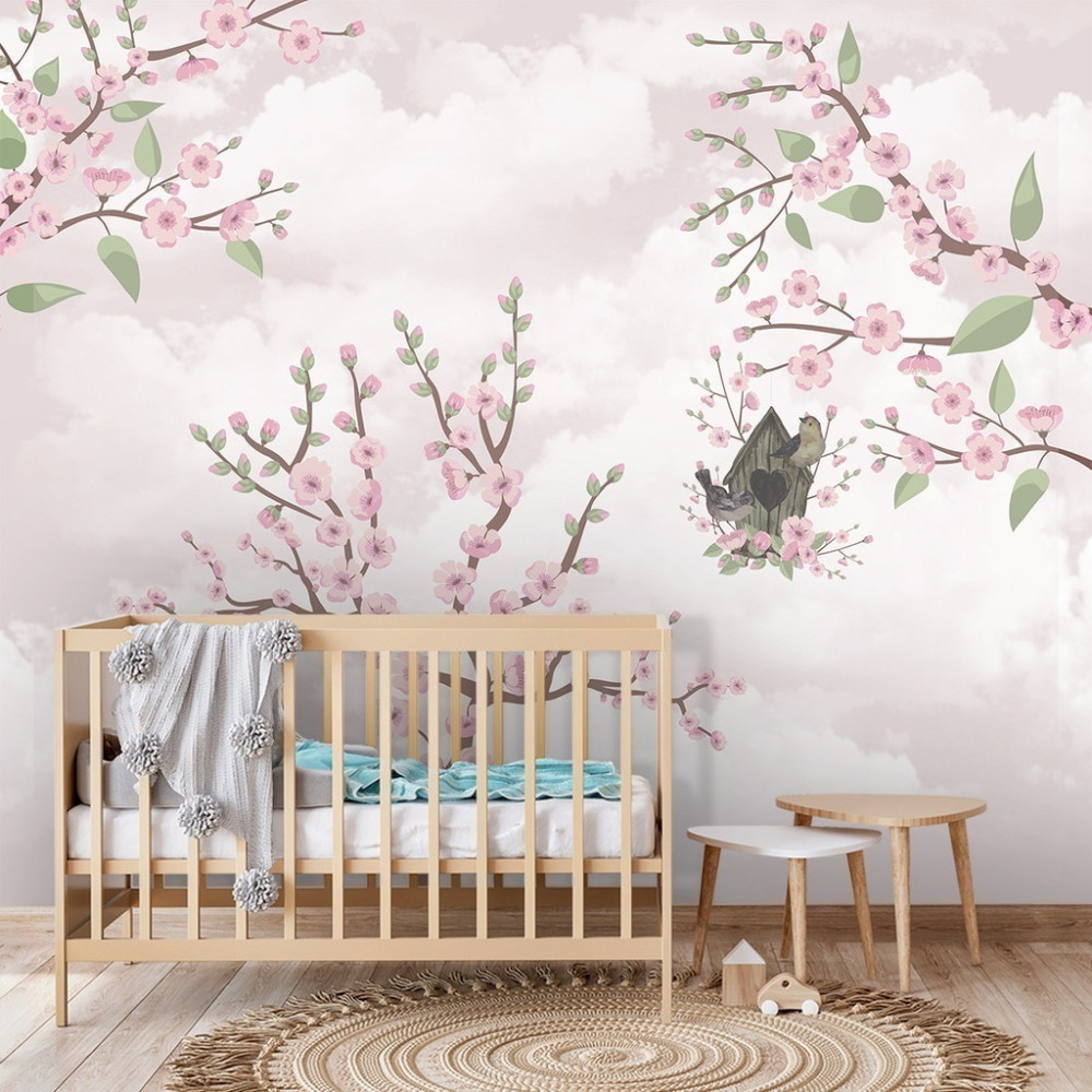 Papel De Parede Personalizado Árvore Cerejeira Com Casa De Pássaros