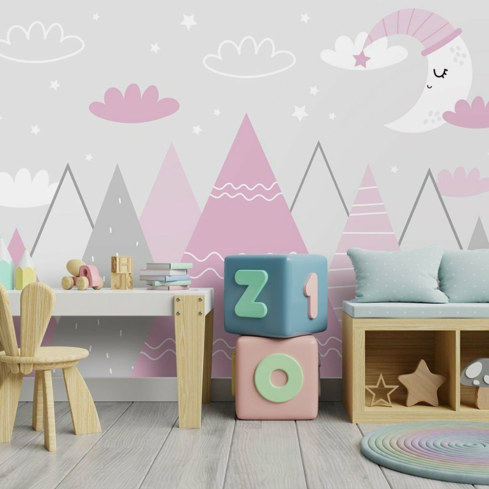 Papel de Parede Personalizado Montanhas Lua-Rosa