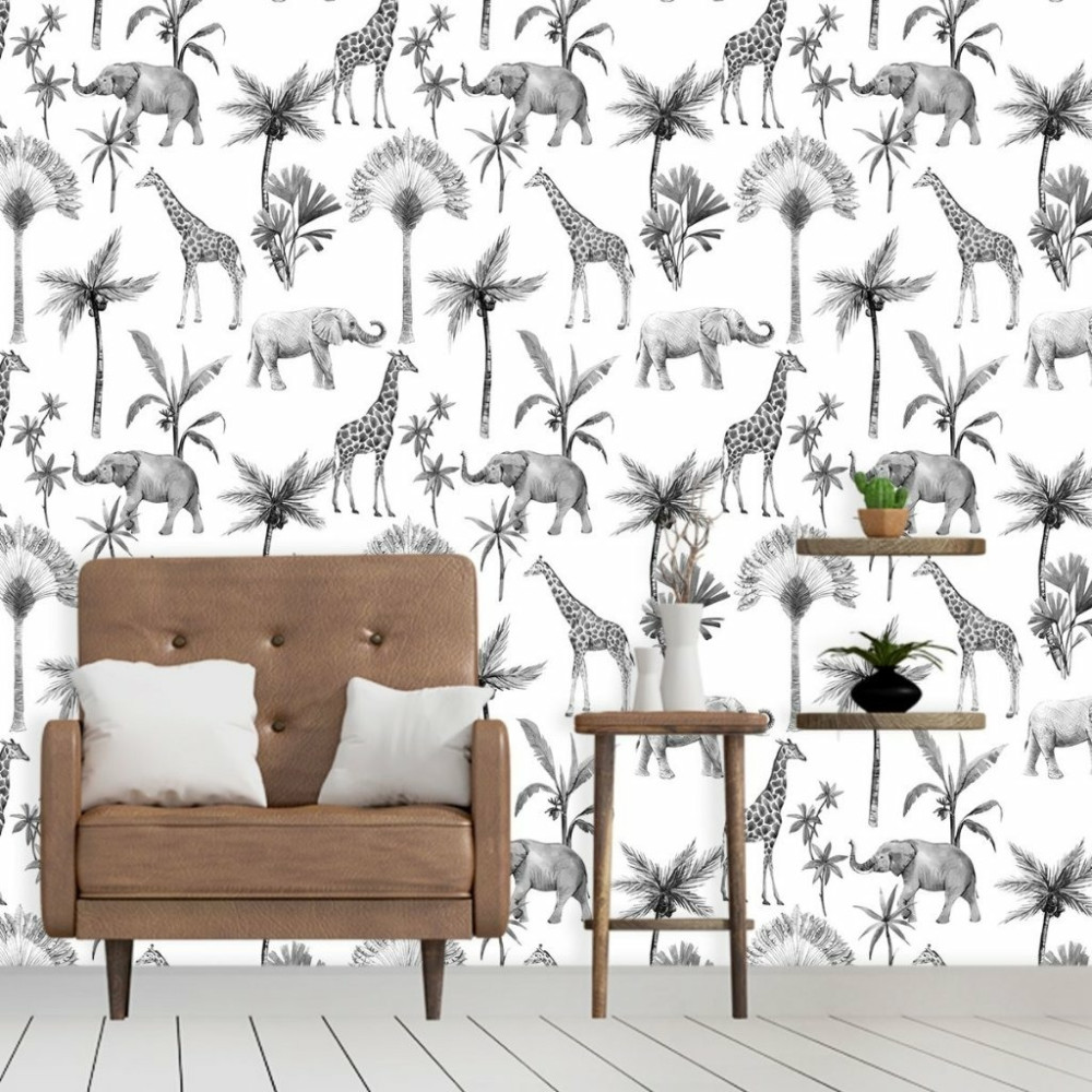 Papel De Parede Personalizado Safári P&B