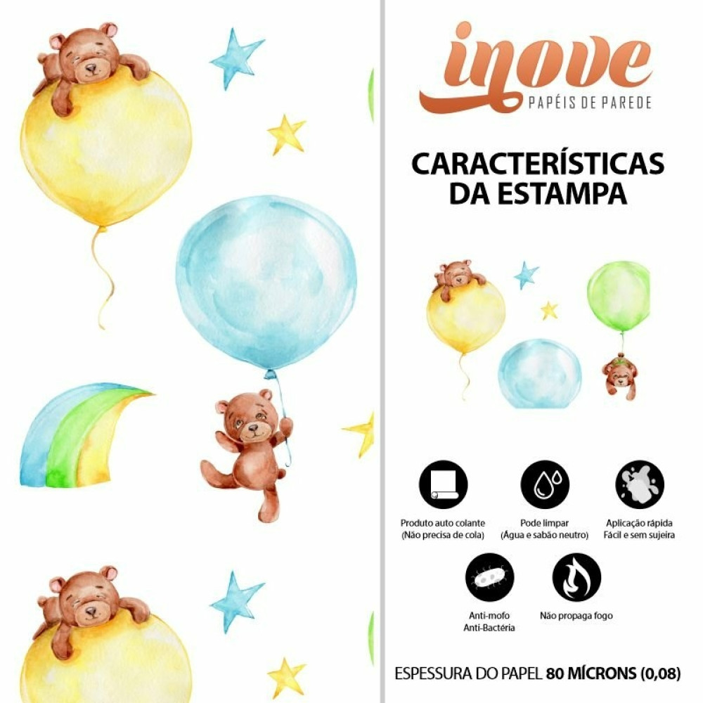 Papel de Parede Baby Ursinho Balão