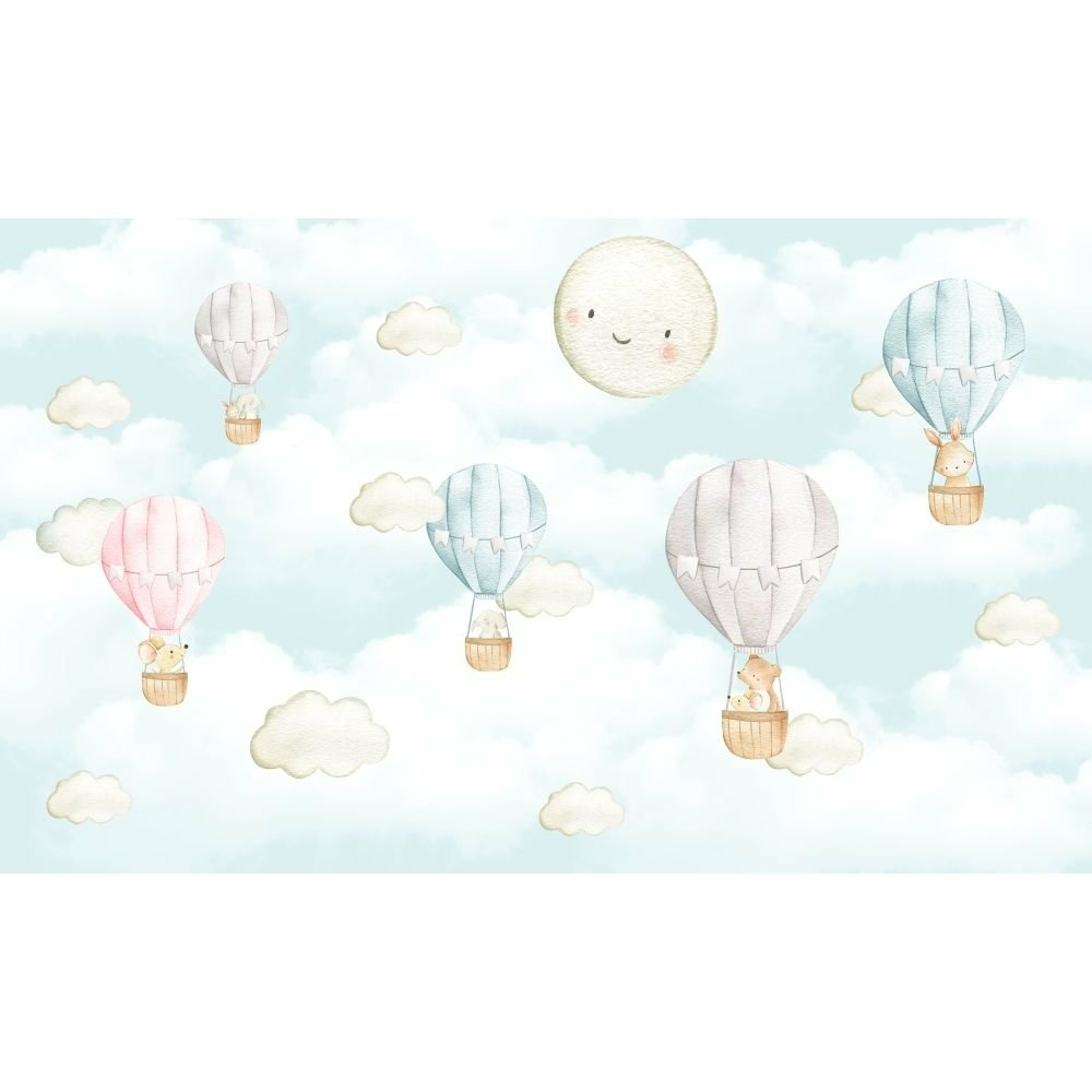 Papel de Parede Personalizado Lua e Balões Cute