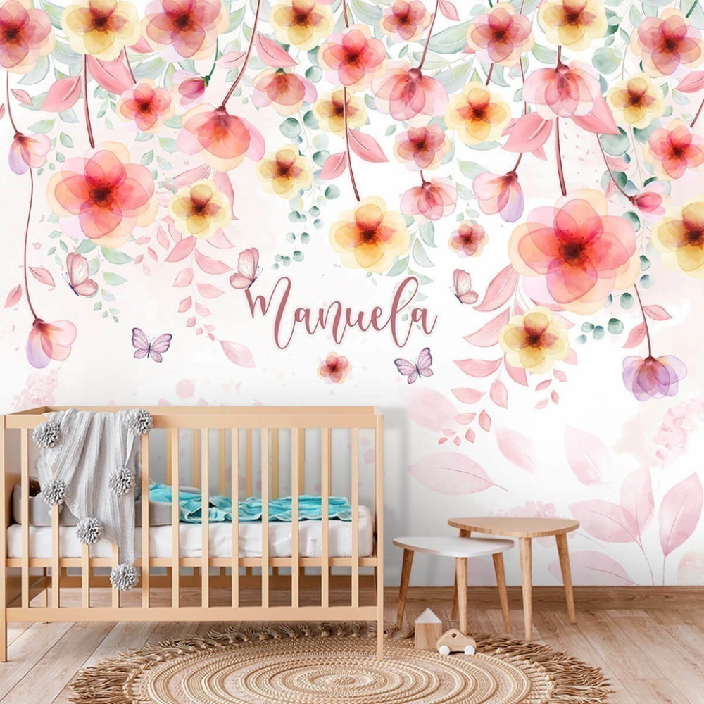 Papel De Parede Personalizado Jardim Suspenso Vermelho