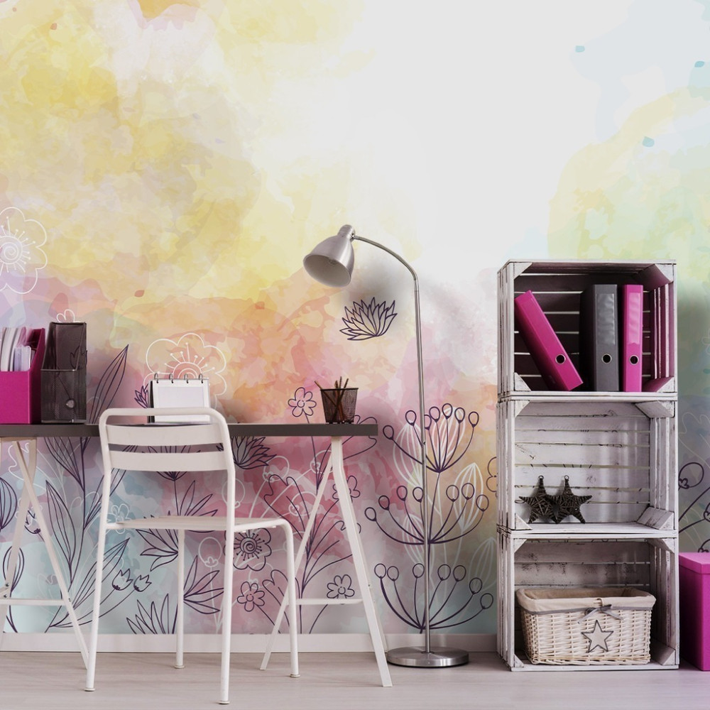 Papel De Parede Personalizado Jardim Colors Aquarela