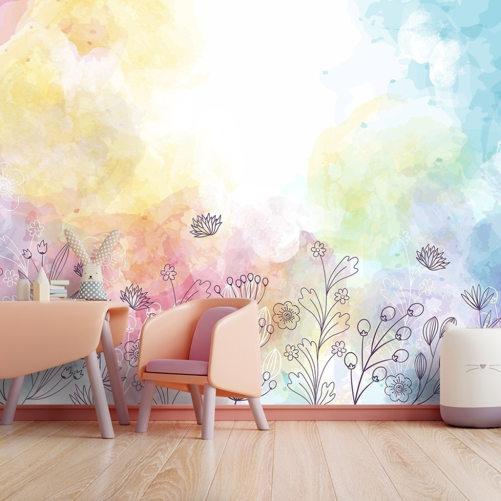 Papel De Parede Personalizado Jardim Colors Aquarela