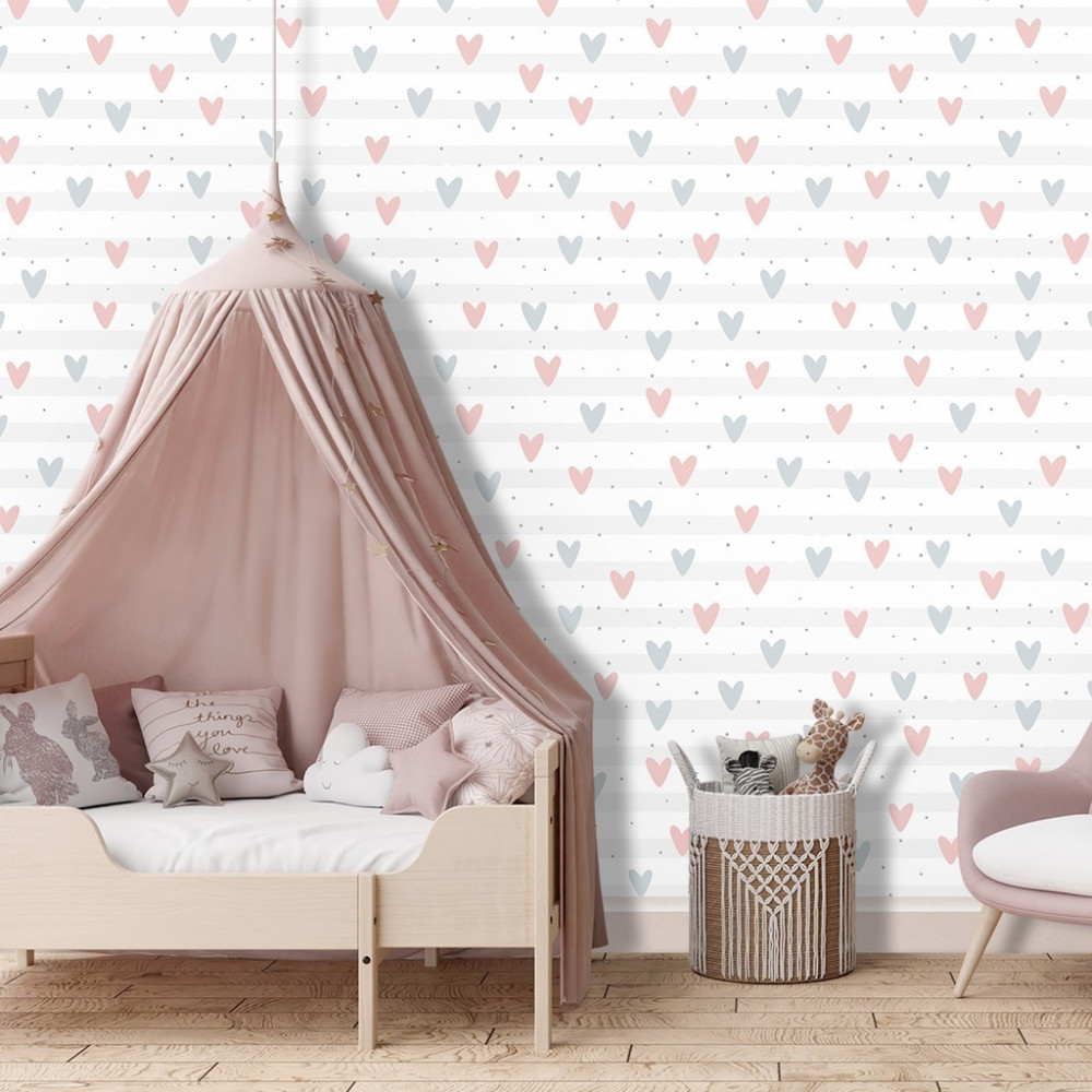 Papel De Parede Personalizado Coraçoes Cinza e Rosa Papel De Parede Personalizado Coraçoes Cinza e Rosa