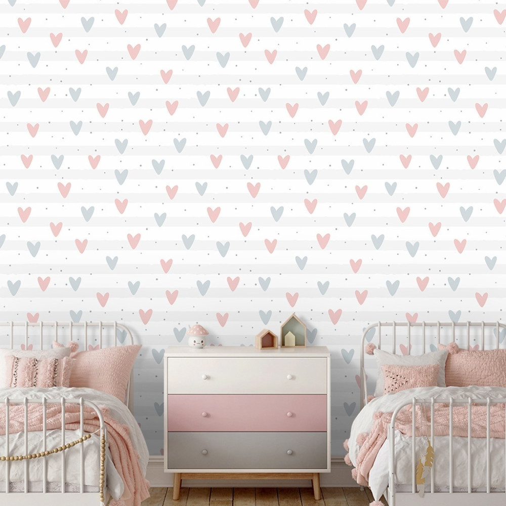 Papel De Parede Personalizado Coraçoes Cinza e Rosa Papel De Parede Personalizado Coraçoes Cinza e Rosa